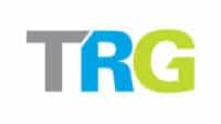 Logo with letters TRG in gray, blue, and green.