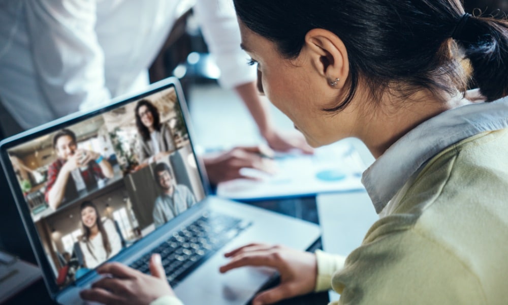 Woman participating in a video conference call.